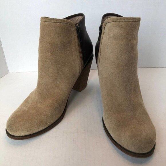 SoftWalk Shoes - SOFTWALK S15558-256 Tan Suede/ Brown Leather Heeled Boot Womens 9W Boho Bohemian